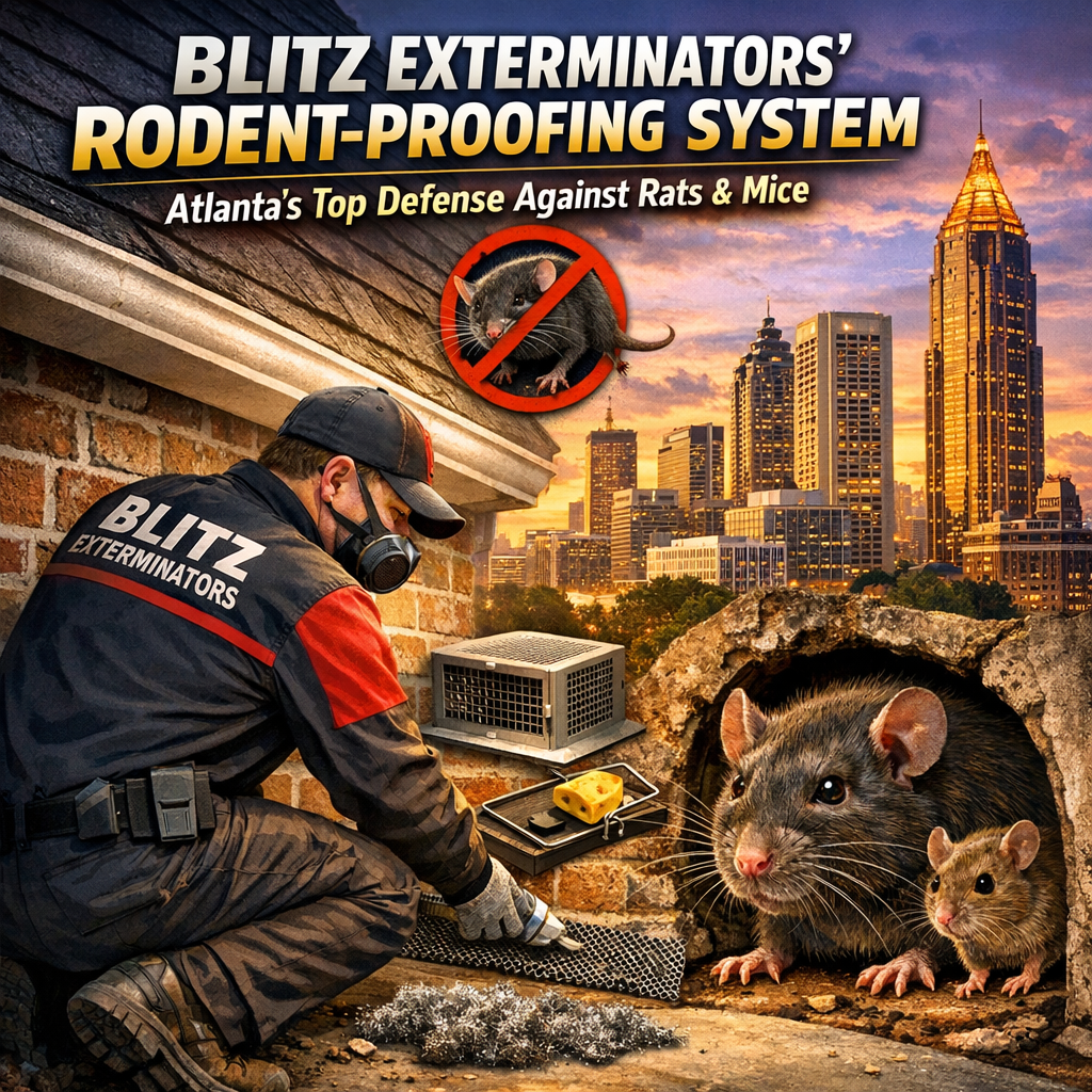 A technician installs Blitz Exterminators' rodent-proofing system in an Atlanta home.
