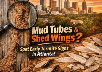 Close-up of mud tubes and shed termite wings, indicative of early termite presence in Atlanta.