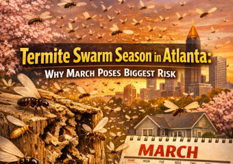 A visible cloud of termites swarming around an Atlanta home in March.