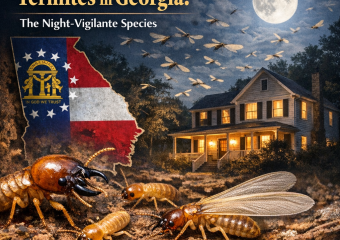 Illustration of nocturnal Formosan termites near a residential home in Georgia.